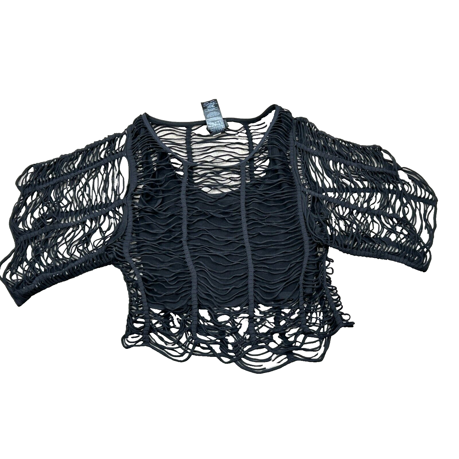 Bebe Women's Punk Ripped Gothic Sheer Tunic Top With Tank In Black Size P/S